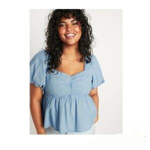 NWT Old Navy Chambray Puff Sleeve Peplum Top SP